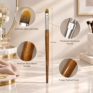 Pinceau de maquillage professionnel à poils plats avec fibres ultra-douces de 0,07 mm, virole en aluminium épaissie et manche en bois de bouleau de qualité supérieure - Product Image 4