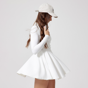 Abito da donna a maniche lunghe con collo a V con tasca OEM gonna a pieghe da Badminton con Logo anteriore abito da Golf Tennis - Product Image 4