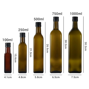 Bouteille en verre vide carrée vert antique Marasca Dorica pour huile d'olive de cuisson, 100 ml, 250 ml, 500 ml, 750 ml, 1 L - Product Image 2