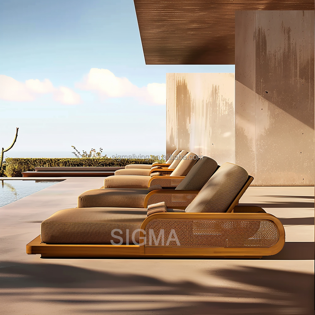 Patio Outdoor Furniture Factory Custom Fabric Sunbed All Weather Waterproof Outdoor Teak Wooden Sun Lounger company Jinhua Sigma Industrial And Trading Co. Ltd