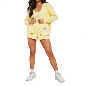 High Quality Two-Piece Women's Streetwear <b>Knee</b> Zip-Up Cropped Hoodie Wide Leg Sweat Pants Set Solid Pattern Autumn Season Style - Product Image 1
