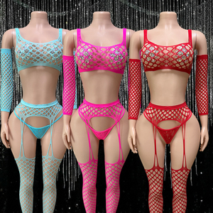 Pothole Fishnet Garter Set Four-piece set And Arm Sleeves For <b>Pole</b> <b>Dance</b> Performance Wear Exotic Dancewear - Product Image 1