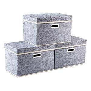 Cubos de Almacenamiento de Tela Plegables y Apilables Medianos [Paquete de 3] Organizador Decorativo de Ropa Gris 38x25x25 cm - Product Image 1