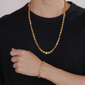 Conjunto de Collar y Pulsera Deportivo Personalizado para Mujer, de Acero Inoxidable con Cadena de Bambú, Diseño de Nariz de Cerdo, Chapado en Oro Real de 18K - Product Image 4