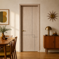 Porte intérieure en WPC imitation bois de chêne clair avec design d'angle étagé, insonorisée/étanche pour projets hôteliers et scolaires