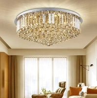 Lampe de luxe moderne et simple, luminaire de plafond LED rond à double couche avec cadre en fer forgé et cristaux pour chambre à coucher et salon