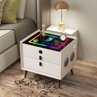 Table de chevet intelligente RGB, sept couleurs, chargeur sans fil, haut-parleur, rangement, tiroir, lumière LED, verrouillage par empreinte digitale