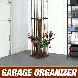Wooden Fishing <b>Rod</b> <b>Holder</b> 16 <b>Rods</b> Capacity Solid Wood Floor Mount Non Rotating Freshwater <b>Rod</b> Storage Rack - Product Image 5