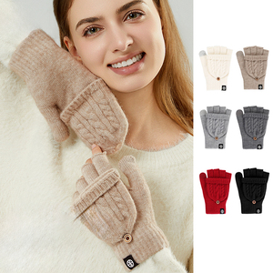 Gants tricotés chauds d'hiver pour femmes mitaines sans doigts convertibles Jacquard demi-doigt Flip ski en plein air - Product Image 1