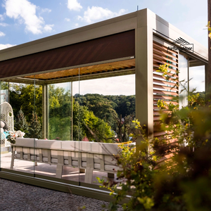 Pergola écologique de 3x3m avec stores latéraux motorisés pour toit à persiennes en aluminium enduit de poudre de LED, style <span class=keywords><strong>pergula</strong></span> anti-rongeurs gris - Product Image 2
