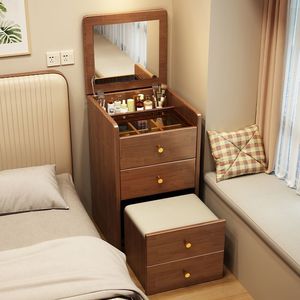 Tocador moderno minimalista con tapa abatible, espejo y cajones para dormitorio, gabinete de almacenamiento para maquillaje - Product Image 1