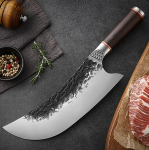 Double acier cuir chevelu manche en bois gris grand couteau incurvé forgeage à la main abattage division coupe boeuf et mouton couteau de boucher - Product Image 4
