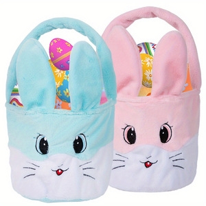 DAMAI Plush Easter Bunny <b>Basket</b> with Long Plush Personalized <b>Egg</b> Hunting Easter Bags Tote Bags for Easter Decorations Candy - Product Image 1