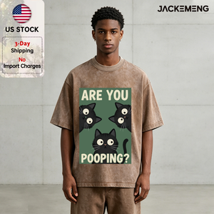 T-shirt surdimensionné « ARE YOU POOPING? » T-shirt humoristique rétro streetwear chat noir – Entrepôt local USA – Vente en gros – Manches courtes - Product Image 1