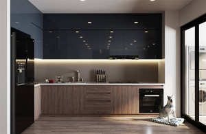 Meubles de cuisine en kit de style européen sur mesure, finition acrylique <span class=keywords><strong>noir</strong></span> mat, MDF, évier en verre, <span class=keywords><strong>menuiserie</strong></span> industrielle, Sydney's - Product Image 5