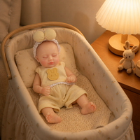 8 Zoll große, vollständig aus Silikon gefertigte Reborn-Babypuppe, schlafend, mit geschlossenen Augen, Schleifen-Stirnband, Hasen-Applikation, Neugeborenen-Puppe für Rollenspiele