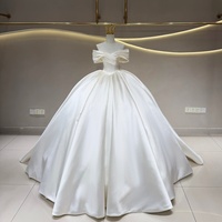 Robe de mariée Jancember JFH130 à épaules dénudées, corsage drapé croisé, manches longues ajustées, plissée, en satin, coupe princesse pour la mariée