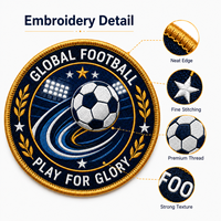 Patch Bordir Kustom Bulat Sepak Bola Grosir OEM Lencana Kejuaraan Sepak Bola untuk Pakaian Tim, Jaket, Tas
