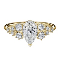 Bague de fiançailles en or massif 10K 14K 18K avec diamant de laboratoire 3 carats taille poire, pierres latérales en grappe ronde graduée, certifiée IGI CVD/HPHT