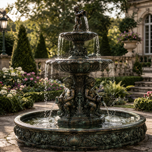 Fontaine à eau de jardin extérieure à 3 niveaux en bronze de style européen avec statue de chérubin pour villa - Product Image 4