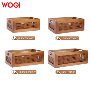 <span class=keywords><strong>Panier</strong></span> de rangement en rotin et <span class=keywords><strong>bois</strong></span> WOQI, d'inspiration vintage, multi-usages, avec poignées, pour la cuisine, le pique-nique, la salle de bain et la décoration intérieure - Product Image 2