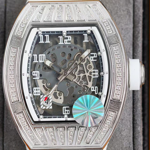 Nuevo Reloj Mecánico de Lujo para Hombre, Forma Tonneau, Movimiento Automático Esqueleto, Diamantes Baguette, Reloj de Pulsera con Incrustaciones de Diamantes - Product Image 1