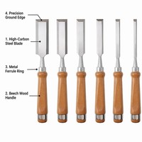 Kit de 8 ciseaux à bois pour la sculpture sur bois avec étui en bois de qualité supérieure, ciseaux à bois avec manche en bois, ensembles d'outils