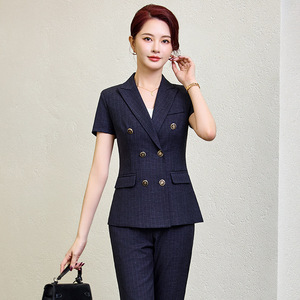 Women's Summer Short Sleeve Suit Set Formal Wear Breathable Worsted Midi Skirt Professional Attire for Office Commuting - Product Image 4