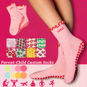 Chaussettes antidérapantes en coton pour femmes, avec logo de ballet, à volants, pour le sport, pour la famille (parent-enfant), pour le yoga et le pilates, personnalisables - Product Image 1