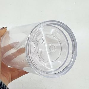 16oz 24oz <b>Double</b> <b>Wall</b> Snow Globe Glitter Plastic Acrylic Cup Iced Coffee Tumbler with Predrilled Hole Handle - Product Image 3