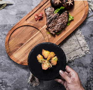 จานไม้กระถินเทศสำหรับสเต็กและอาหารอื่นๆ ชุดอาหาร<span class=keywords><strong>ส</strong></span>เต็กแบบตะวันตก - Product Image 2