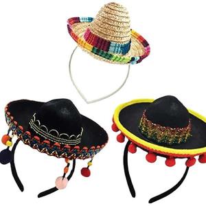 مهرجان الكرنفال المكسيكي حفلة هالوين الشعر الحيوانات الأليفة مصغرة قبعة القش سومبريرو القط الملحقات الكلب طوق الشعر عقال - Product Image 5