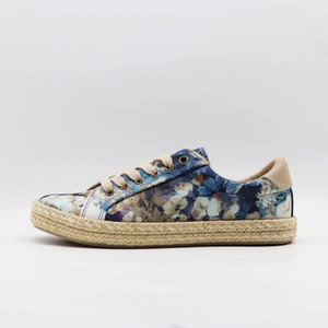 Floral Print <b>Canvas</b> Low-Top Sneakers with Jute Woven <b>Espadrille</b> Sole, Lace-Up - Bohemian Summer Casual Footwear for Women - Product Image 4