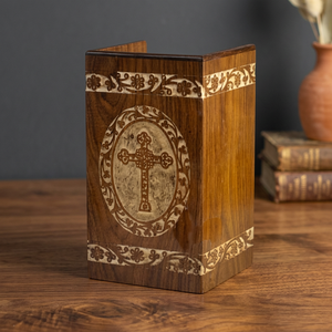 Engraved Cross Antique Memorial Cheap Acacia Wood <b>Casket</b> Box Adults Human Funeral <b>Ashes</b> Cremation Urns American Style Storage - Product Image 3