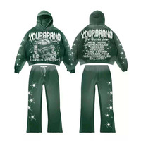 Conjunto de Sudadera con Capucha y Pantalones Deportivos Vintage Lavados, con Estampado, Dos Piezas, Ropa Deportiva Urbana para Hombre