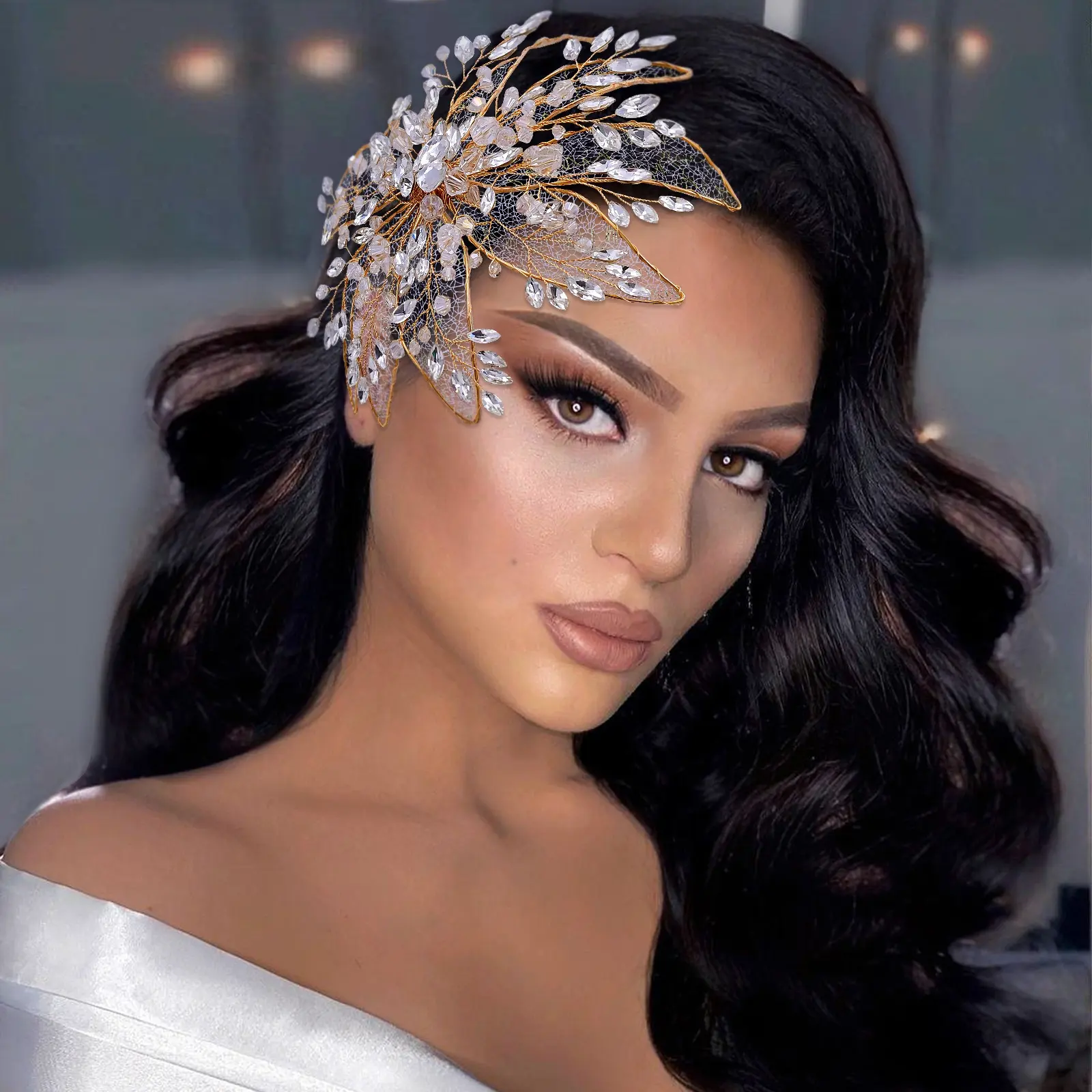 Handmade Hairpin Party Headdress Headband Headpiece Crystal Rhinestones Alloy Leaves Wedding Bridal Jewelry Headwear
