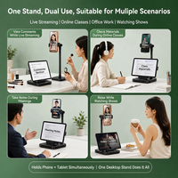 Support de téléphone et tablette pour diffusion en direct sur ordinateur de bureau, base métallique lourde, télescopique, réglable, double appareil, multifonctionnel pour la prise de vue