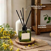 Diffuseur de parfum carré en bois, sans BPA, sans alcool, arôme longue durée, parfum d'ambiance pour la maison, bâtonnets en fibre noire, décoration pour chambre et hôtel