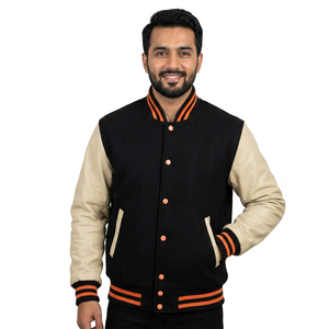 Veste bomber universitaire de baseball en laine avec capuche chauffante, option couleurs d'équipe, pour l'hiver - Product Image 1