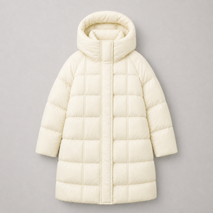 Manteau long à capuche pour femme, blanc uni, imperméable, en polyester épais, coupe droite - Product Image 2