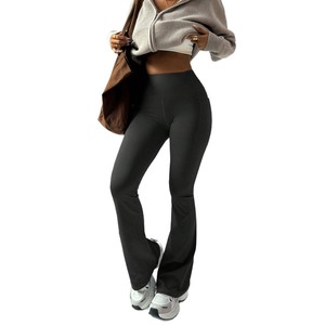 <span class=keywords><strong>Pantalon</strong></span> de yoga évasé pour femme, coupe large, légèrement évasé, longueur intégrale, effet ventre plat, color block, couleur pêche, style international - Product Image 1