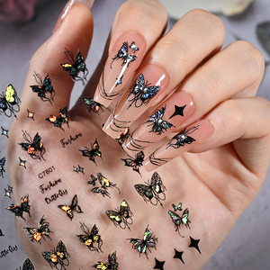 4 pz/set Laser nero bianco farfalla 3D Sticker per unghie stile scuro Nail Art cursori decalcomanie Star Design decorazione Manicure - Product Image 5