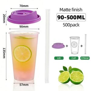 Gobelet jetable en plastique pour thé au lait, calibre 90 mm, PP mat transparent, pour boissons froides, jus, limonade, avec paille, sac d'emballage 360-700 ml - Product Image 3