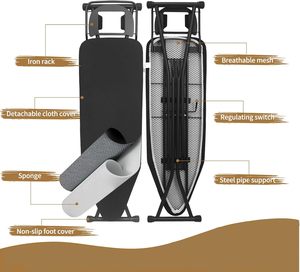 Planche à repasser pliable à hauteur réglable résistante à la chaleur avec support pour fer à repasser et porte-vêtements de style moderne - Product Image 5