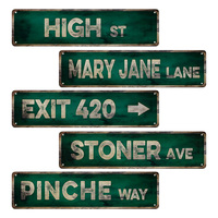 Letrero Metálico de Metal Retro Stoner Street Sign High St Mary Jane Lane, Decoración de Pared para Man Cave, Bar, Hogar, Decoración de Habitación Stoner