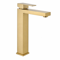 Robinet de lavabo en acier inoxydable 304 brossé doré à poignée unique, colonne carrée, montage sur comptoir, pour salle de bain, qualité supérieure