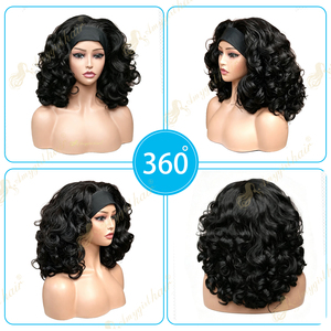Perruque synthétique bouclée ondulée de 14 pouces avec bandeau, petite boucle moelleuse, résistante à la chaleur, densité 250 %, fabriquée à la machine, style africain noir - Product Image 4