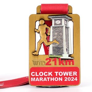 Medalla Conmemorativa del Maratón de la Torre de Campanas, 21 km, de Aleación de Zinc Chapada en Oro con Esmalte Suave, Personalizada en 3D - Product Image 1