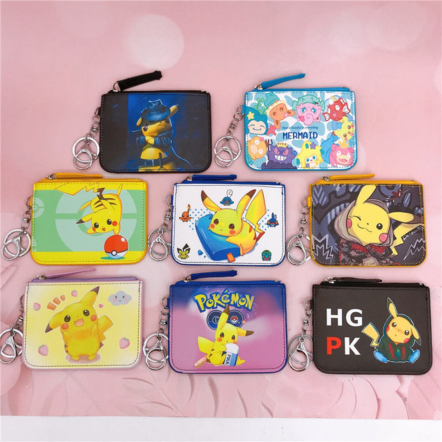 Cute Fashion Cartoon Leather Coin Wallet Card Holder Keychain Pikachu Student Meal Card Bus Card Access Card Wholesale