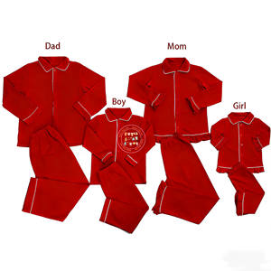 Piyama Anak Katun Merah Lengan Panjang Kancing Depan Model Keluarga Seragam Ruffle Set Piyama Anak Perempuan - Product Image 1